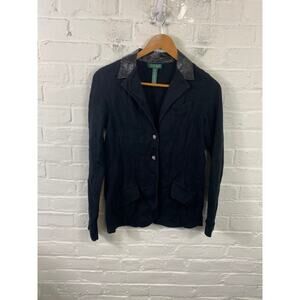 Lauren Ralph Lauren Women's Button Front Blazer Jacket Long Sleeve Black Size PM